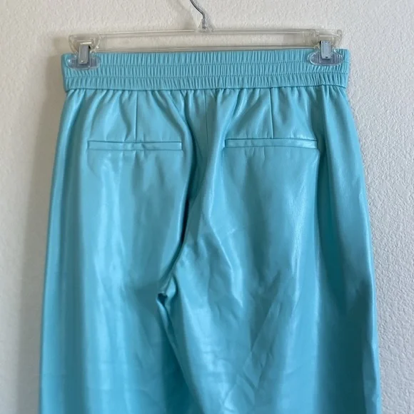 Alice + Olivia Pete aqua faux leather jogger pants size small in color breeze - Picture 6 of 7